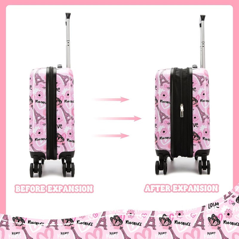Esteemly Kid's Luggage Set 3 Piece Suitcase Set 16" Hardside Luggage with Spinner Wheels Girls Carry on Toddler Travel Rolling Suitcase with Duffle Bag Neck Pillow Airline Approved - Image 3